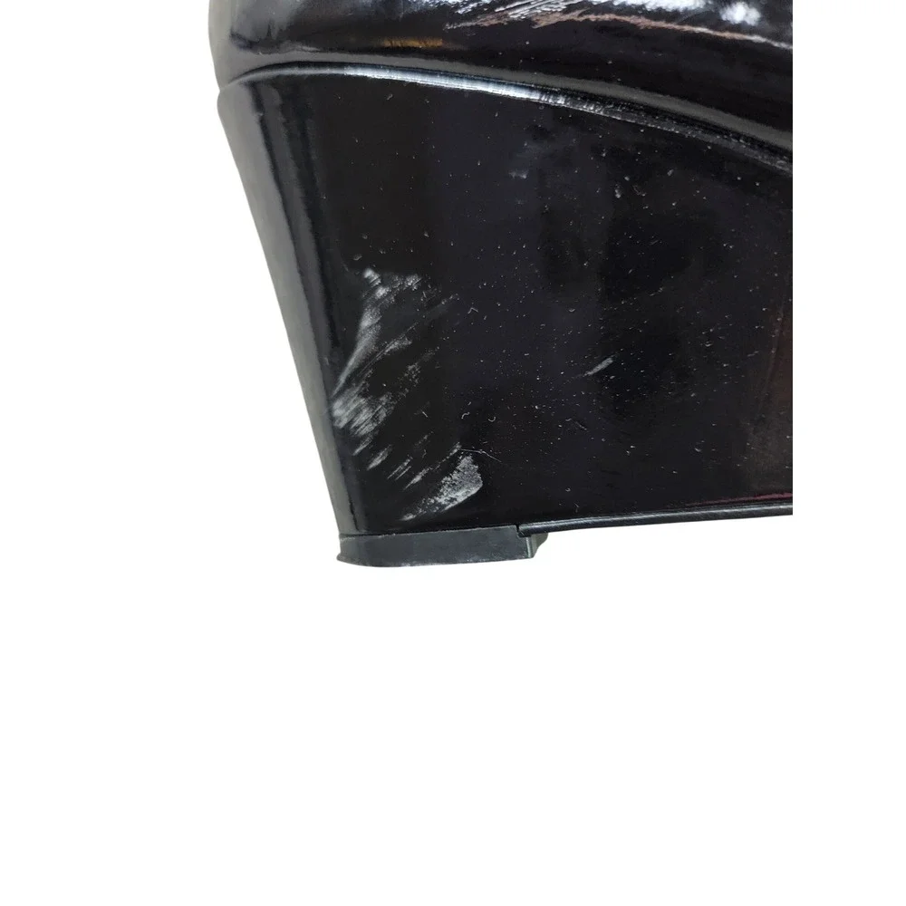 J.Crew Womens Black Patent Leather Wedge Pumps Round Toe Size 7 Professional